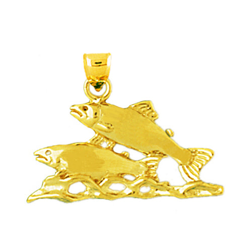 Image of ID 1 14K Gold Two Salmons Pendant