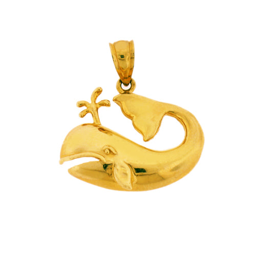 Image of ID 1 14K Gold Whale with Blow Water Droplets Pendant