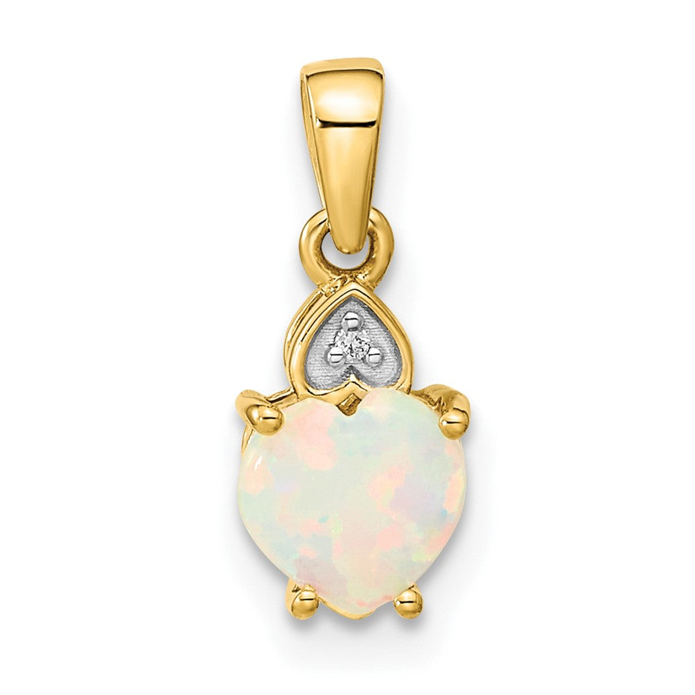 Image of ID 1 14K Gold with Diamond and Opal Polished Heart Pendant