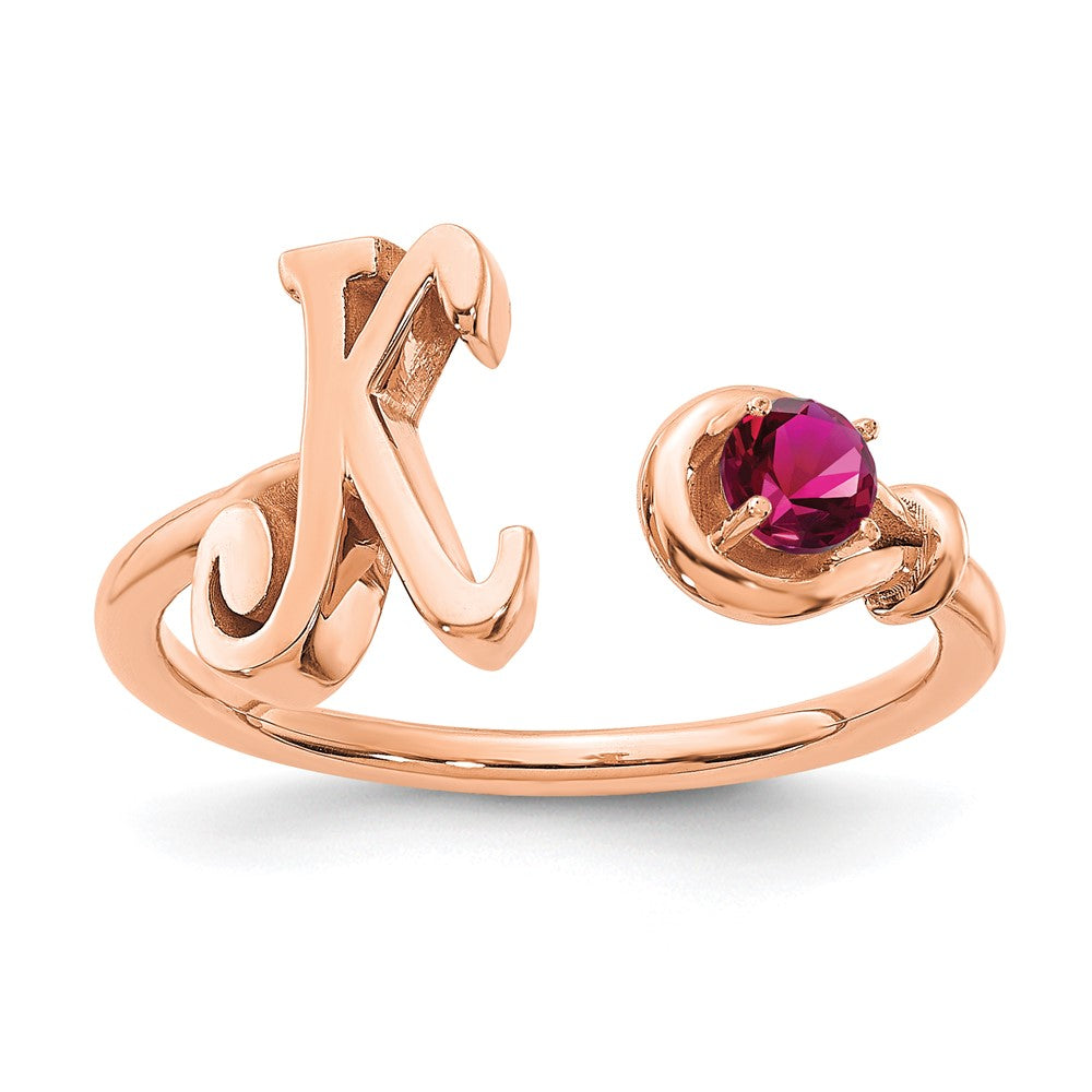 Image of ID 1 14K Rose Gold Letter K with Birthstone Ring