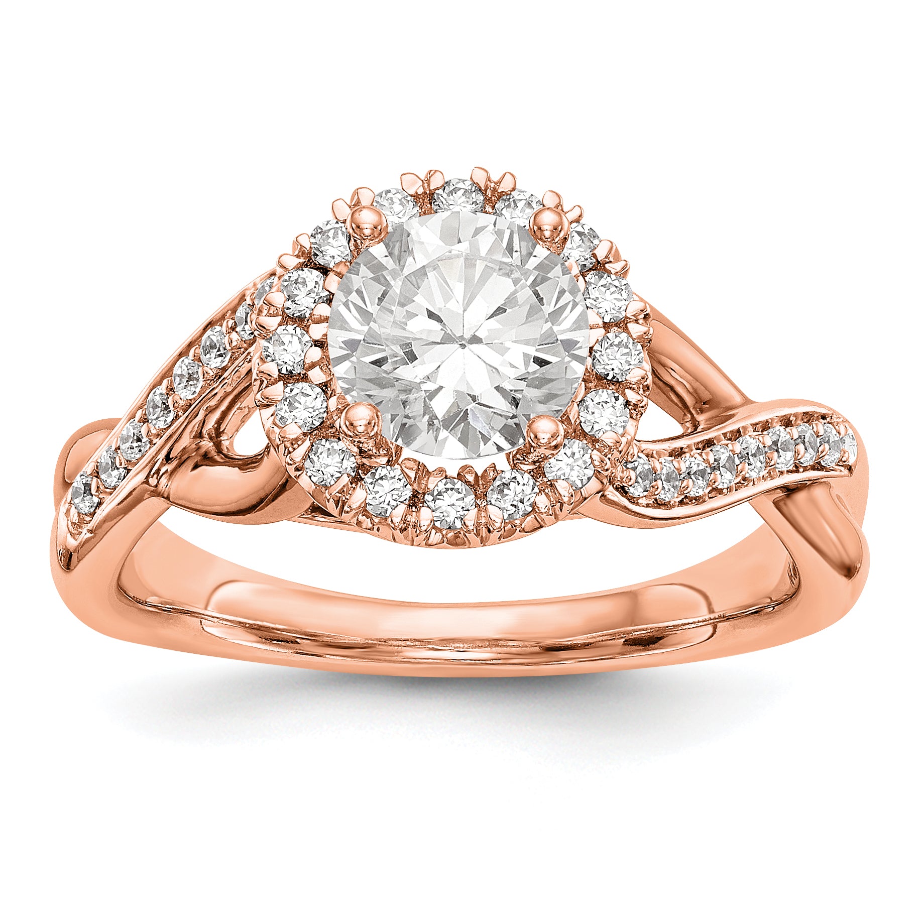 Image of ID 1 14K Rose Gold Round Simulated Diamond Halo Engagement Ring