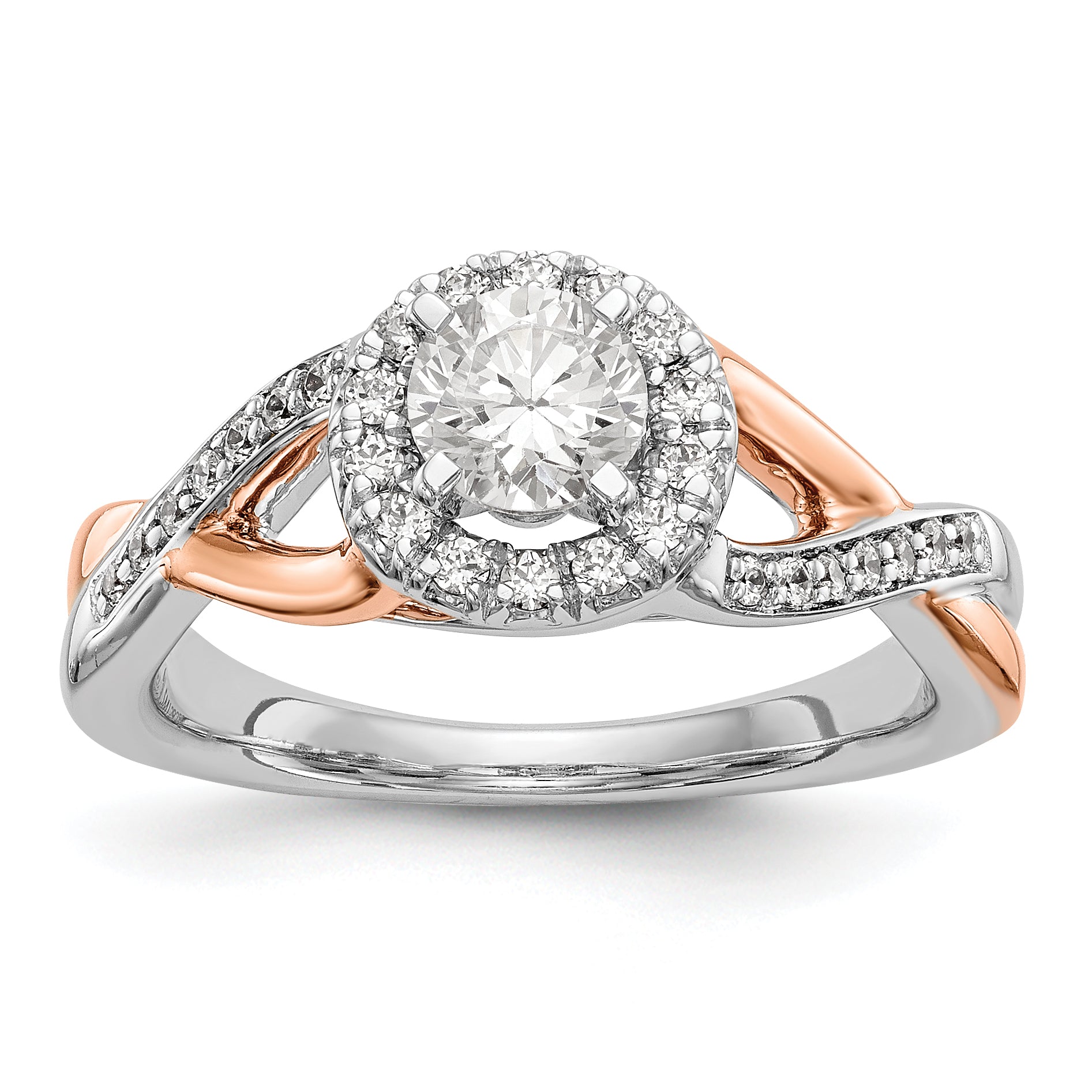 Image of ID 1 14K Rose and White Gold Round Simulated Diamond Halo Engagement Ring