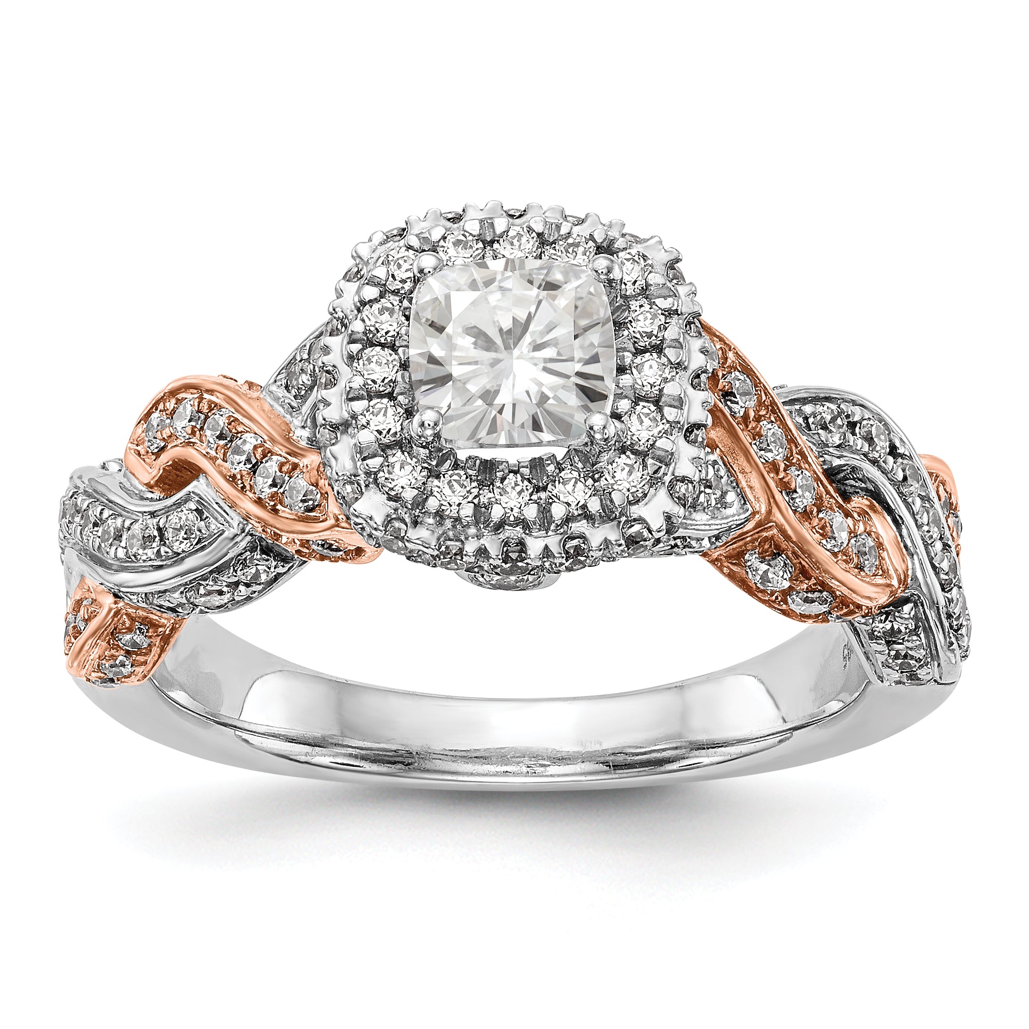Image of ID 1 14K Rose/White Gold Diamond Cushion CZ Halo Engagement Ring