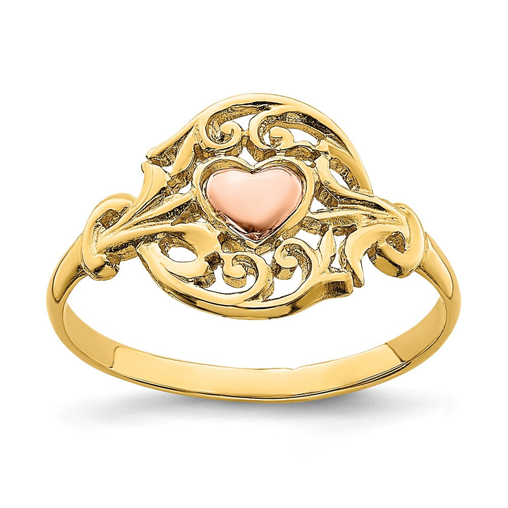 Image of ID 1 14K Two-Tone Gold Polished Filigree Around Heart Ring