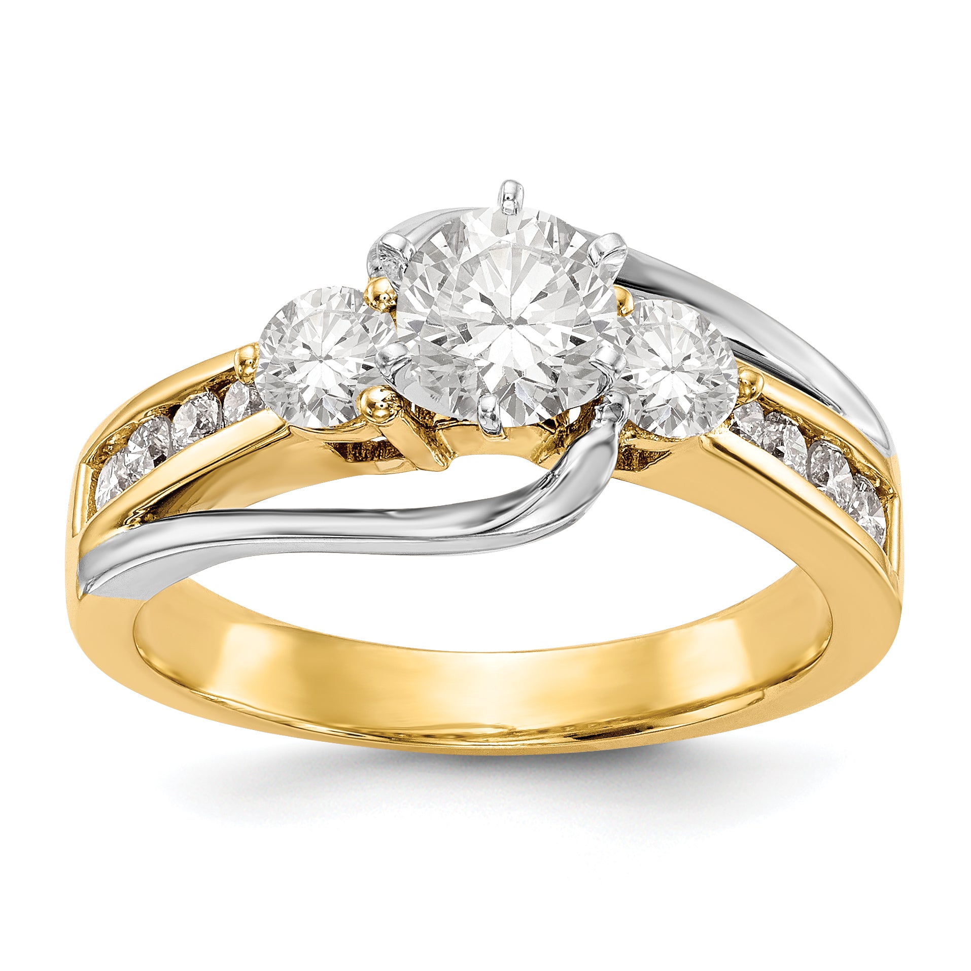 Image of ID 1 14K Two tone 3 Stone Diamond Peg Set CZ Engagement Ring