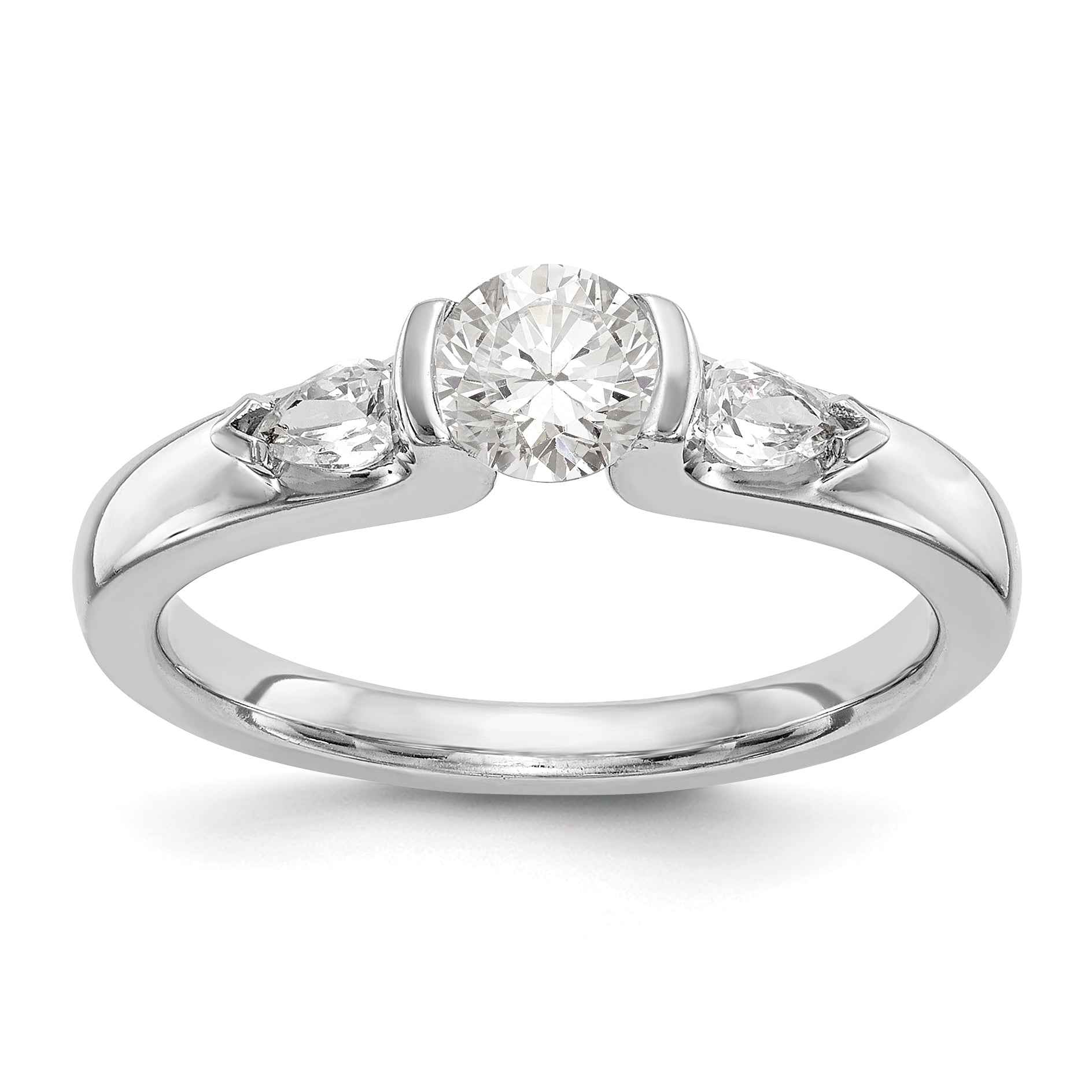 Image of ID 1 14K White Gold 3 Stone Bezel Simulated Diamond Engagement Ring