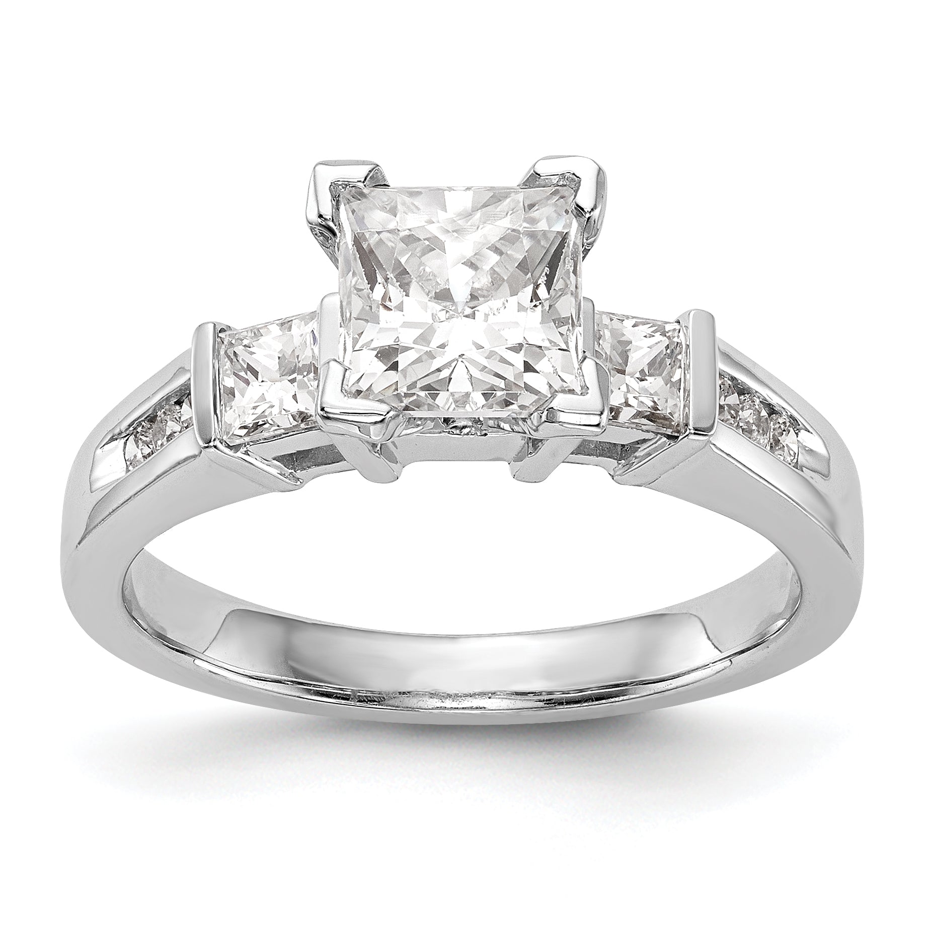 Image of ID 1 14K White Gold 3 Stone Peg Set Simulated Diamond Engagement Ring