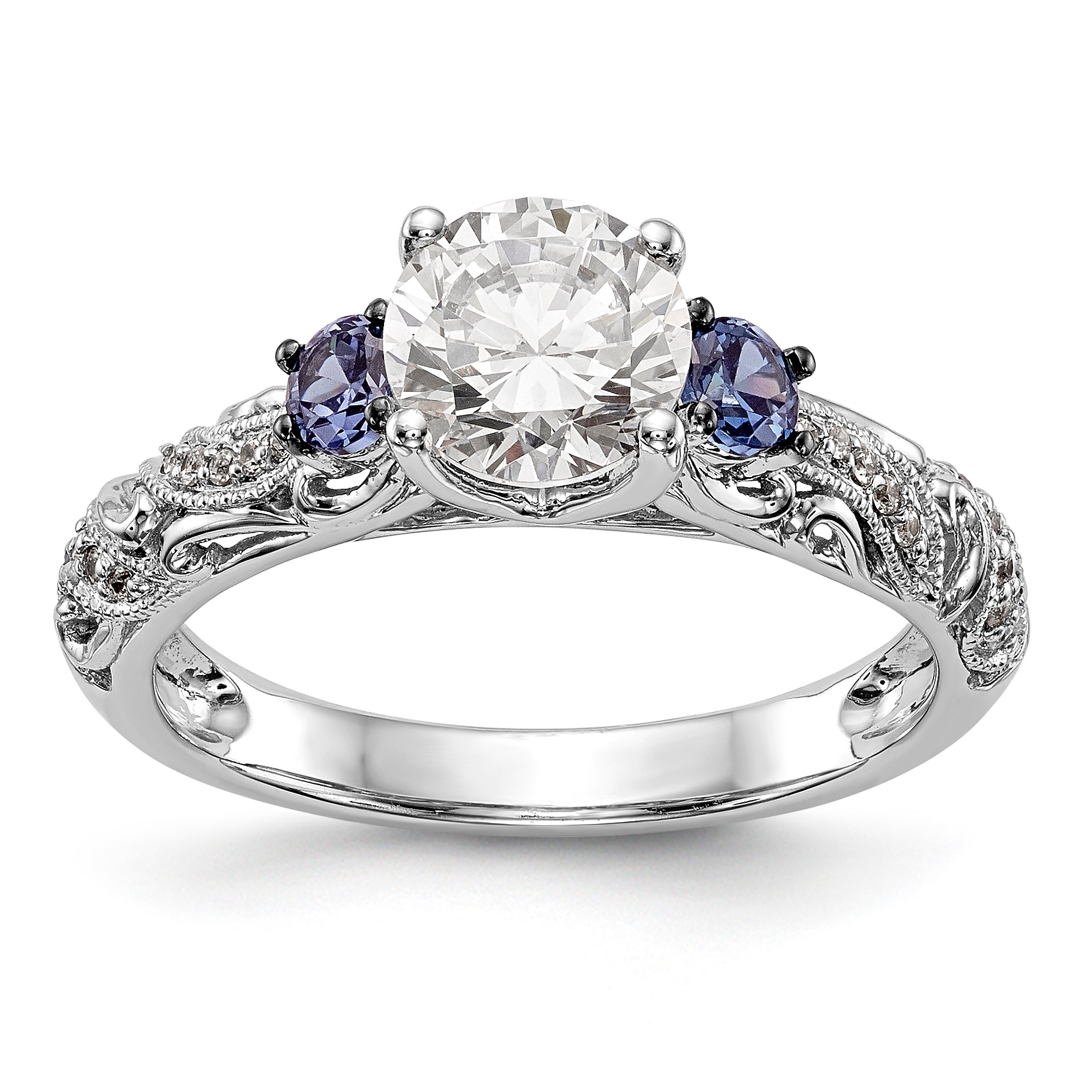 Image of ID 1 14K White Gold Blue and White Simulated Diamond Engagement Ring