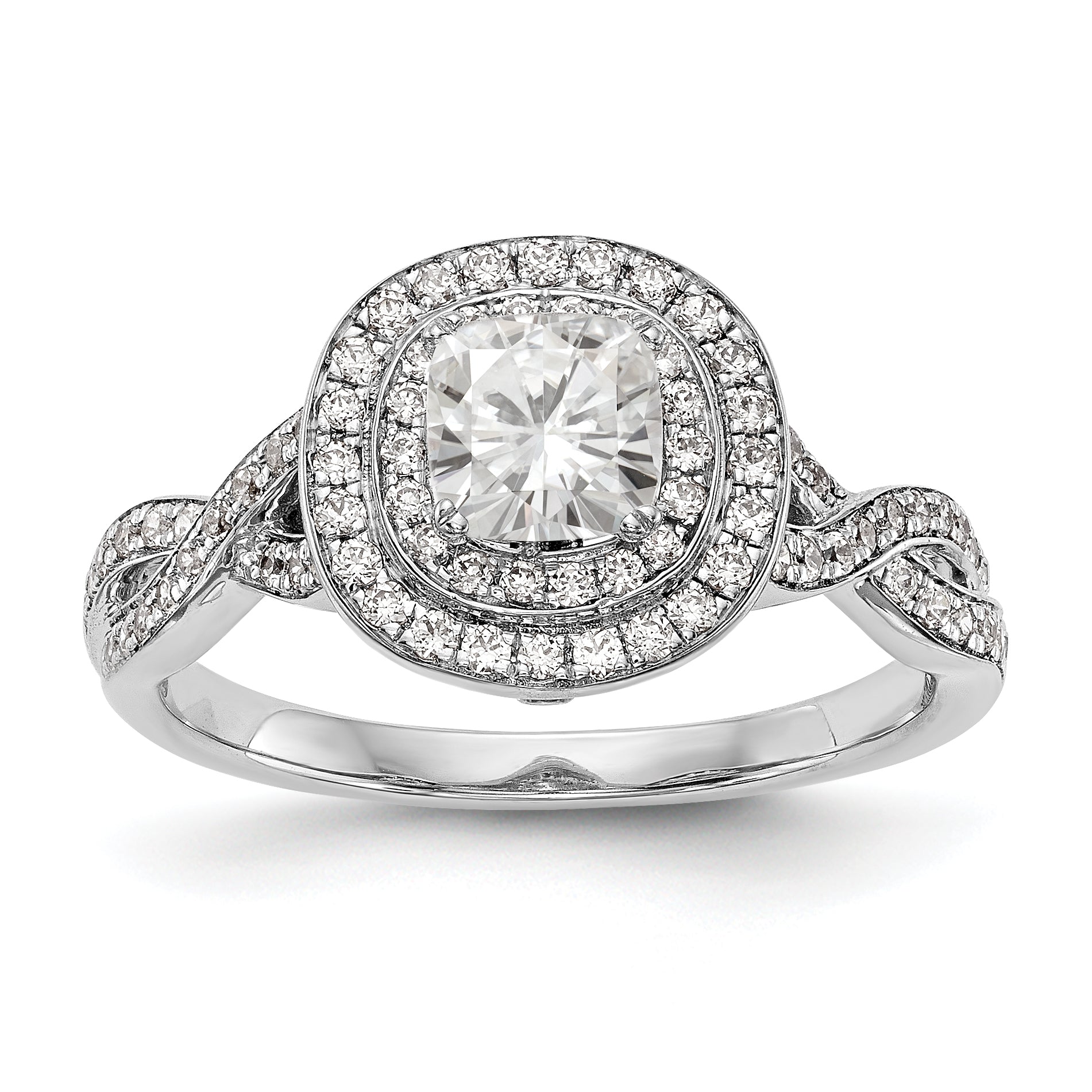 Image of ID 1 14K White Gold Cushion Simulated Diamond Halo Engagement Ring
