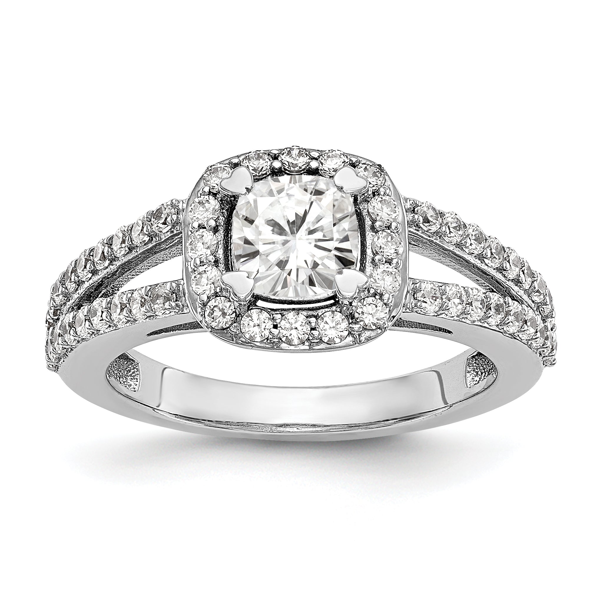 Image of ID 1 14K White Gold Diamond Cushion CZ Cushion Halo Engagement Ring