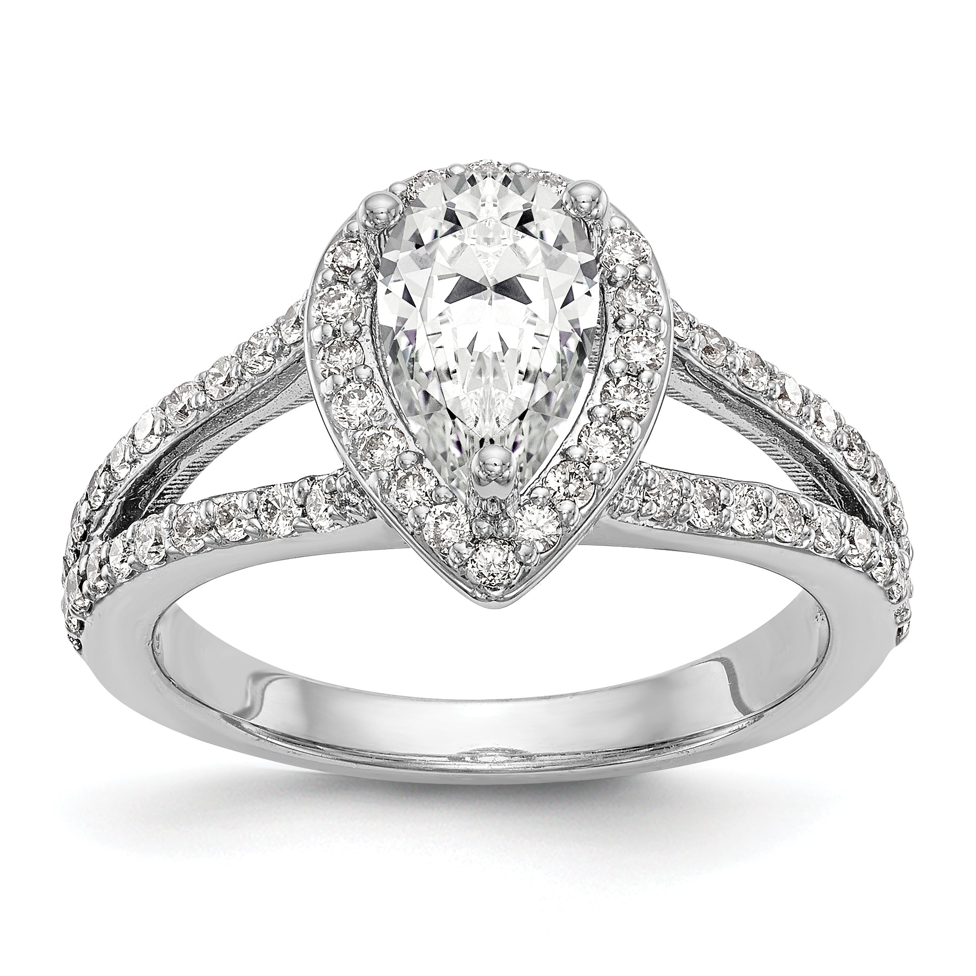 Image of ID 1 14K White Gold Diamond Pear CZ Pear Halo Engagement Ring