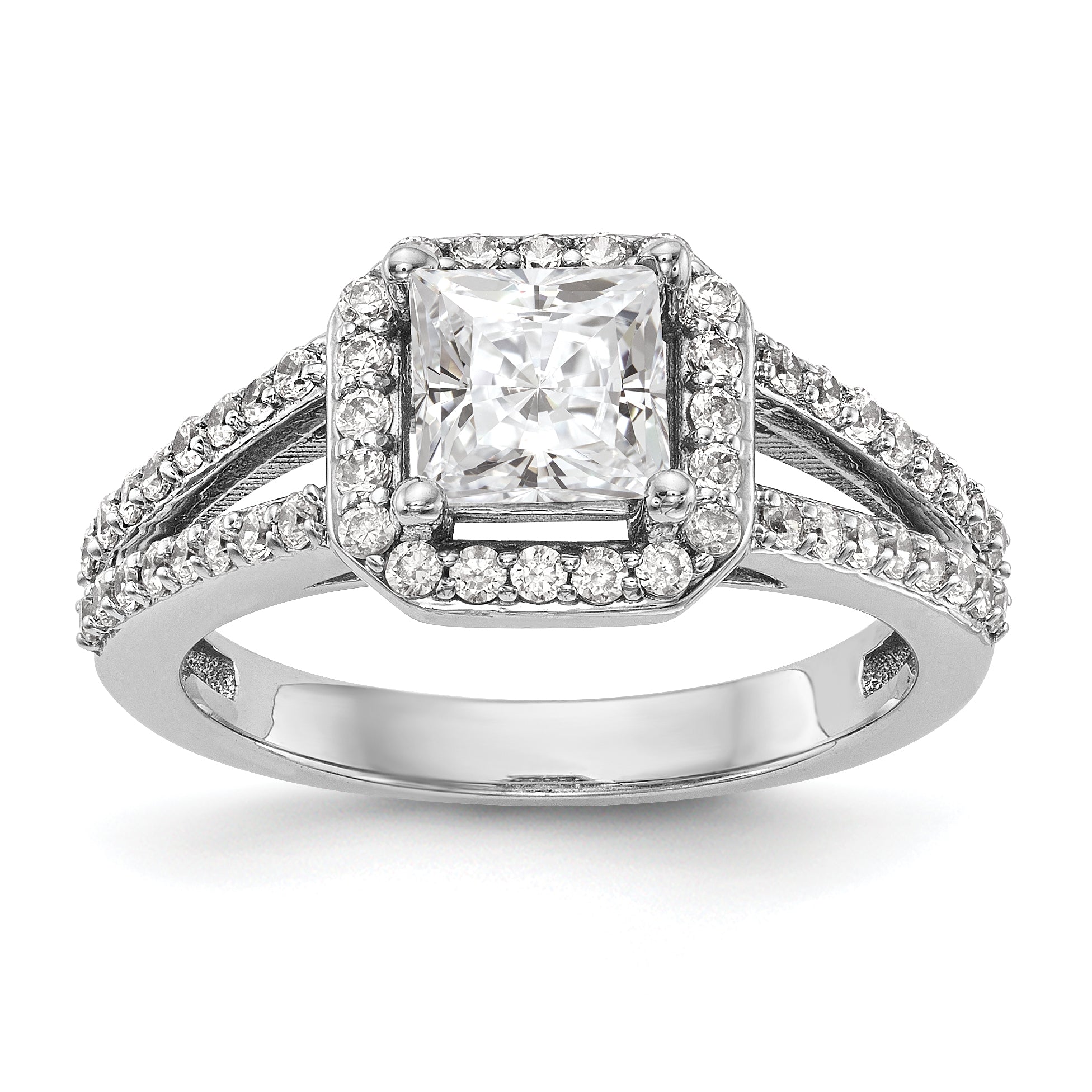 Image of ID 1 14K White Gold Diamond Princess CZ Cushion Halo Engagement Ring