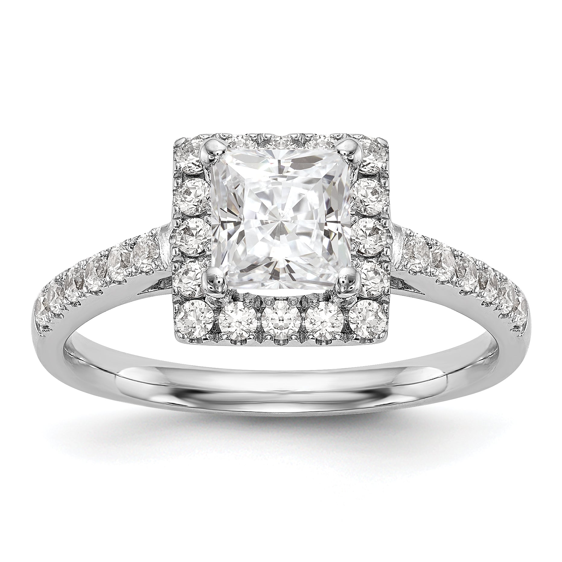 Image of ID 1 14K White Gold Diamond Princess CZ Square Halo Engagement Ring