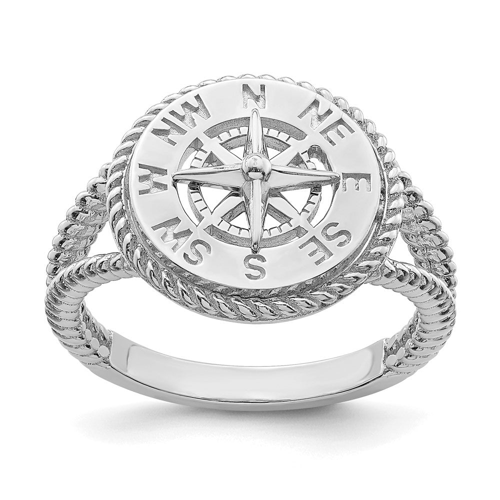 Image of ID 1 14K White Gold Mini Nautical Compass Rope Ring