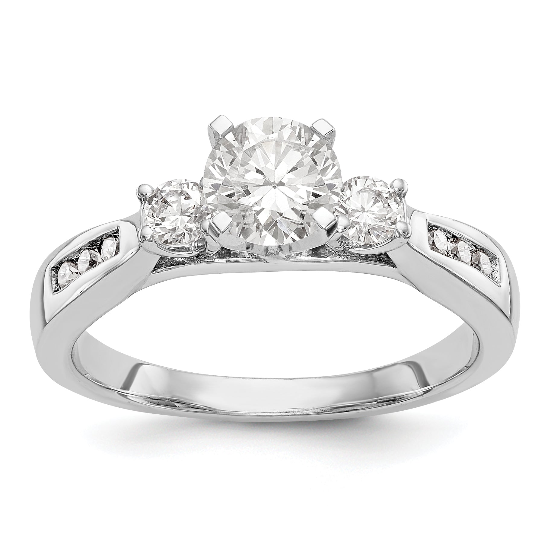 Image of ID 1 14K White Gold Peg Set 3 Stone Simulated Diamond Engagement Ring