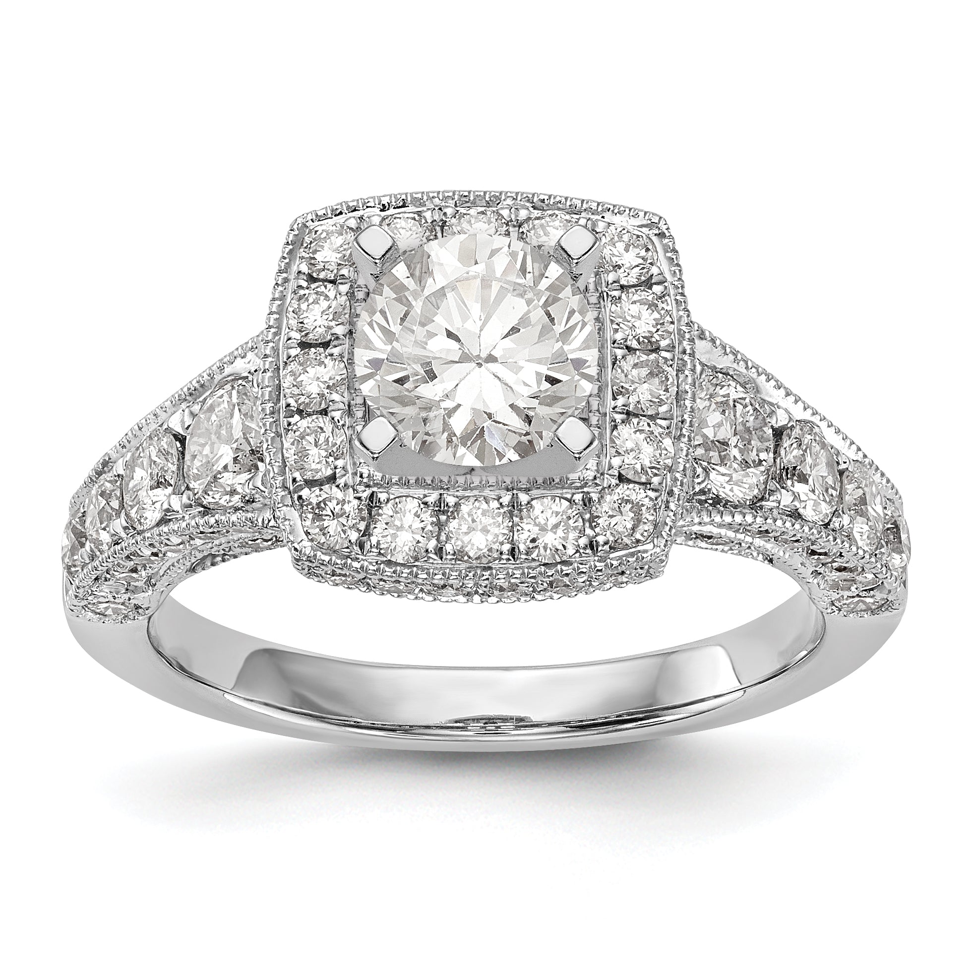 Image of ID 1 14K White Gold Peg Set Diamond Cushion Halo CZ Engagement Ring
