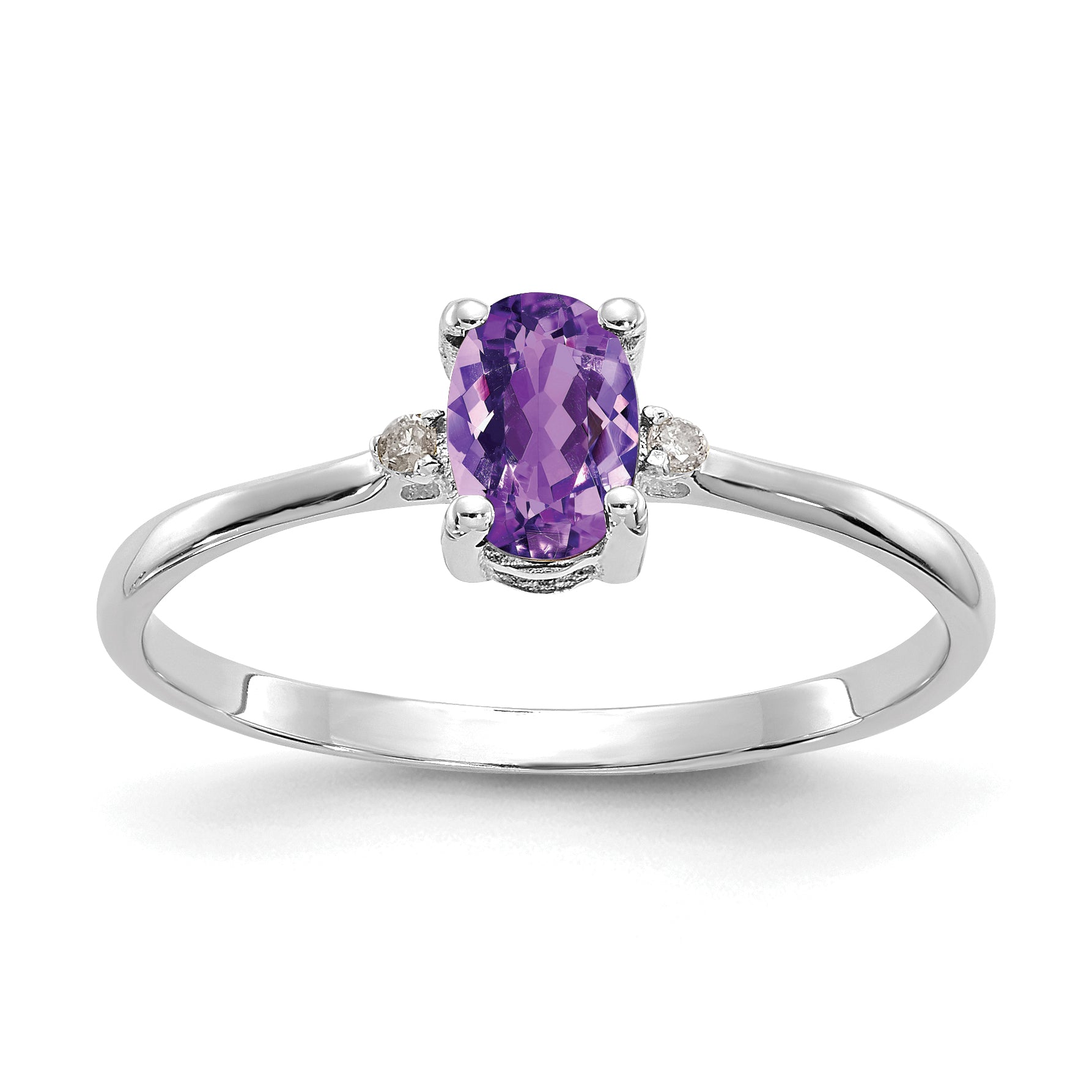 Image of ID 1 14K White Gold Polished Geniune Diamond and Amethyst Birthstone Ring