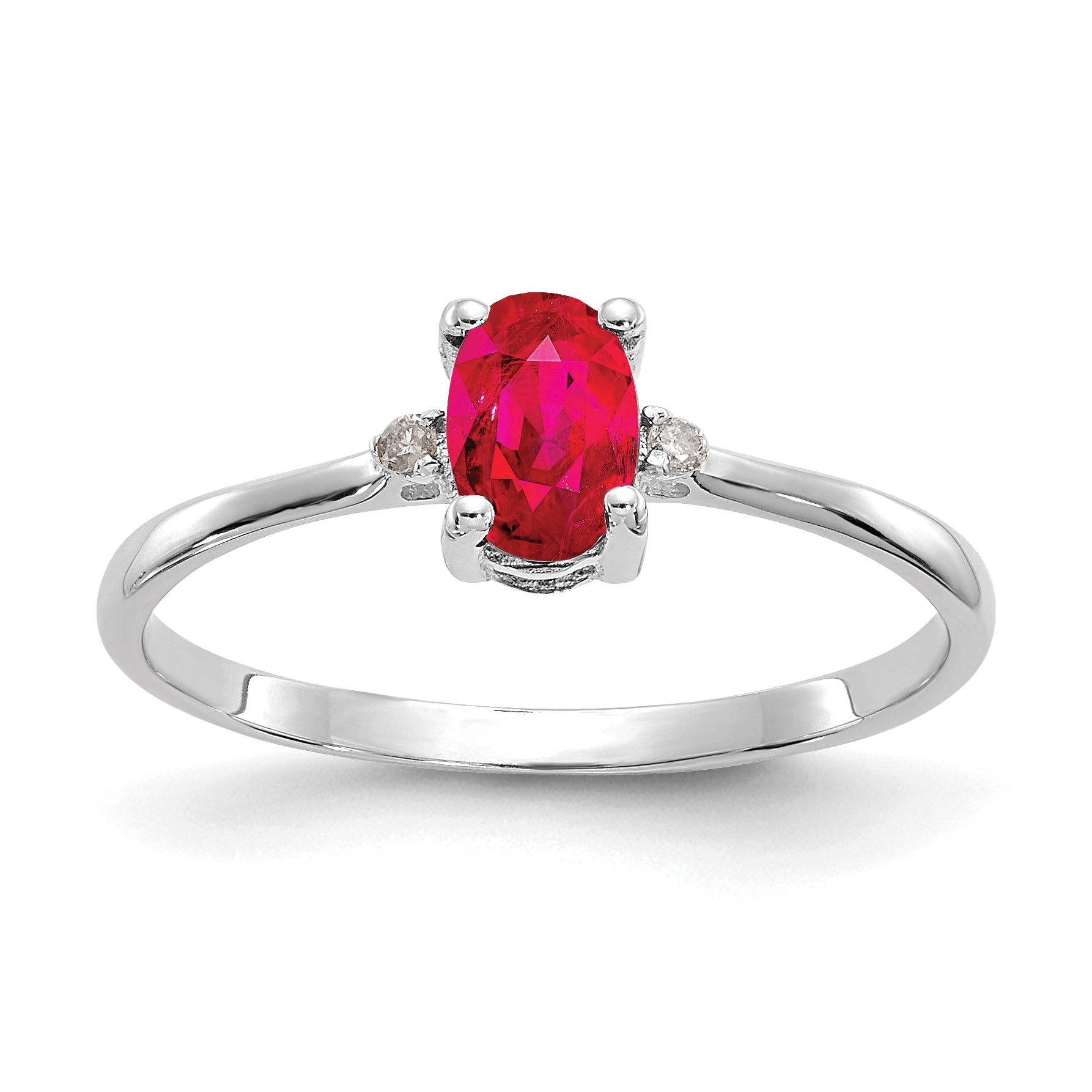 Image of ID 1 14K White Gold Polished Geniune Diamond and Ruby Birthstone Ring