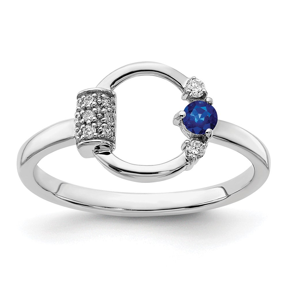 Image of ID 1 14K White Gold Polished Real Diamond and Blue Sapphire Circle Ring