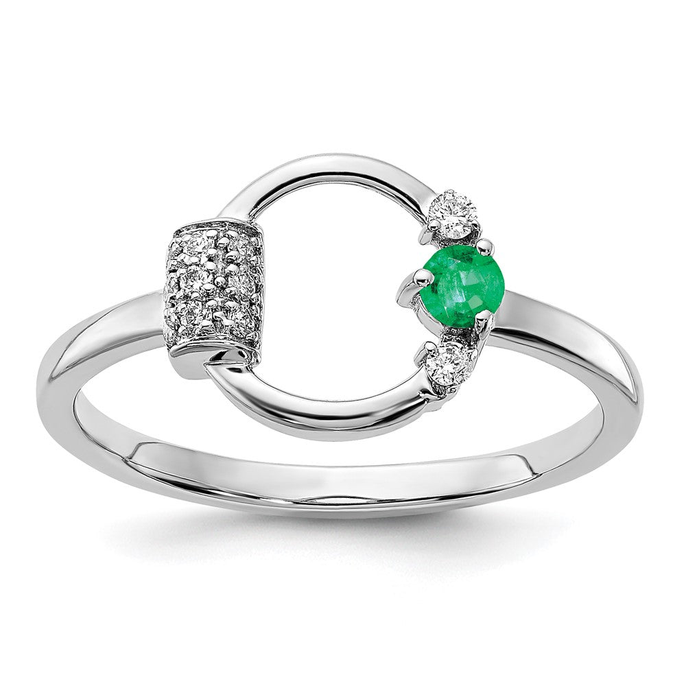 Image of ID 1 14K White Gold Polished Real Diamond and Emerald Circle Ring