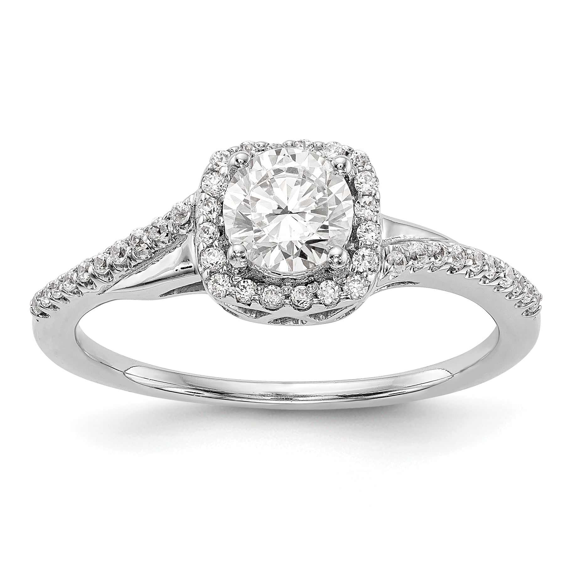 Image of ID 1 14K White Gold Simulated Diamond Cushion Halo Engagement Ring