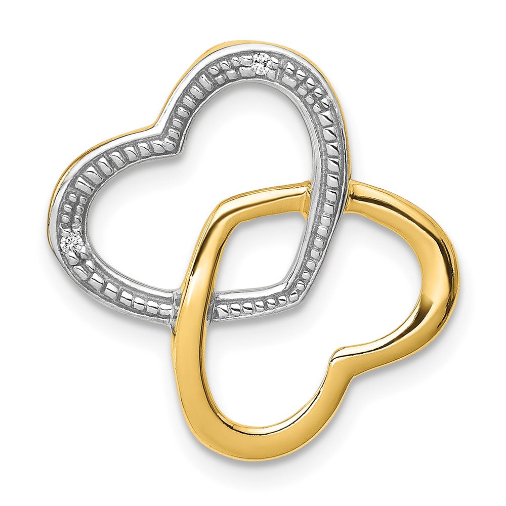 Image of ID 1 14K Yellow Gold 01ct Real Diamond Double Entwined Heart Chain Slide
