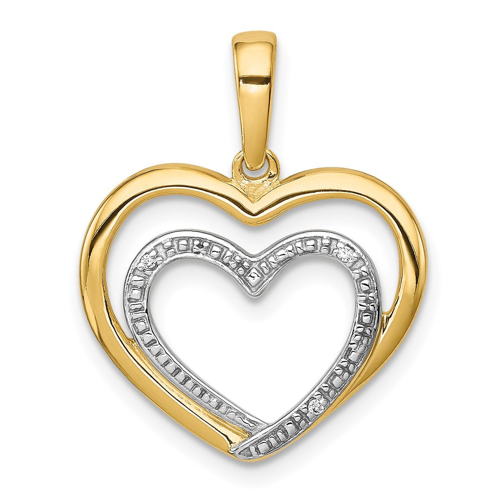 Image of ID 1 14K Yellow Gold 01ct Real Diamond and Rhodium Double Heart Pendant