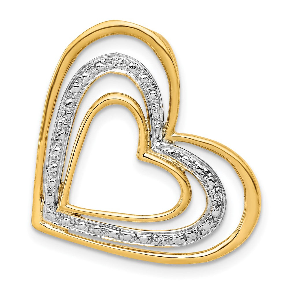 Image of ID 1 14K Yellow Gold 01ct Real Diamond and Rhodium Triple Heart Chain Slide
