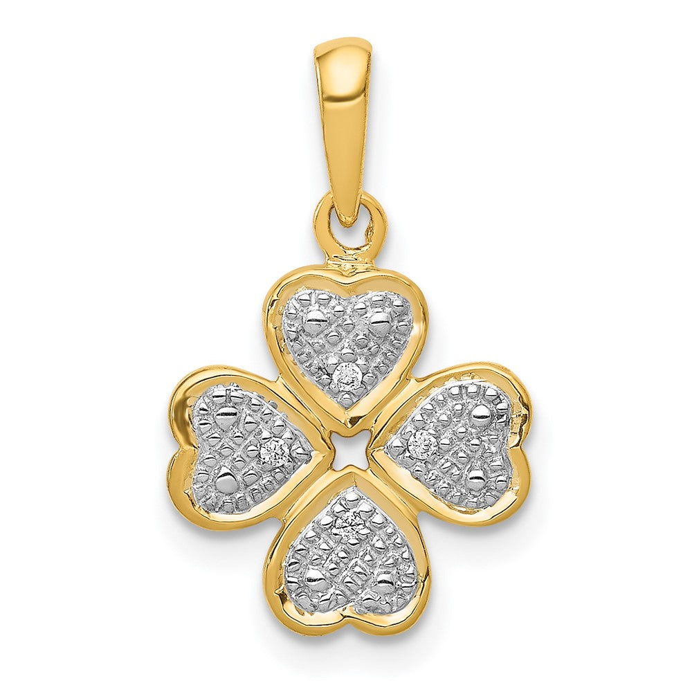 Image of ID 1 14K Yellow Gold 02ctReal Diamond Four Leaf Clover Pendant