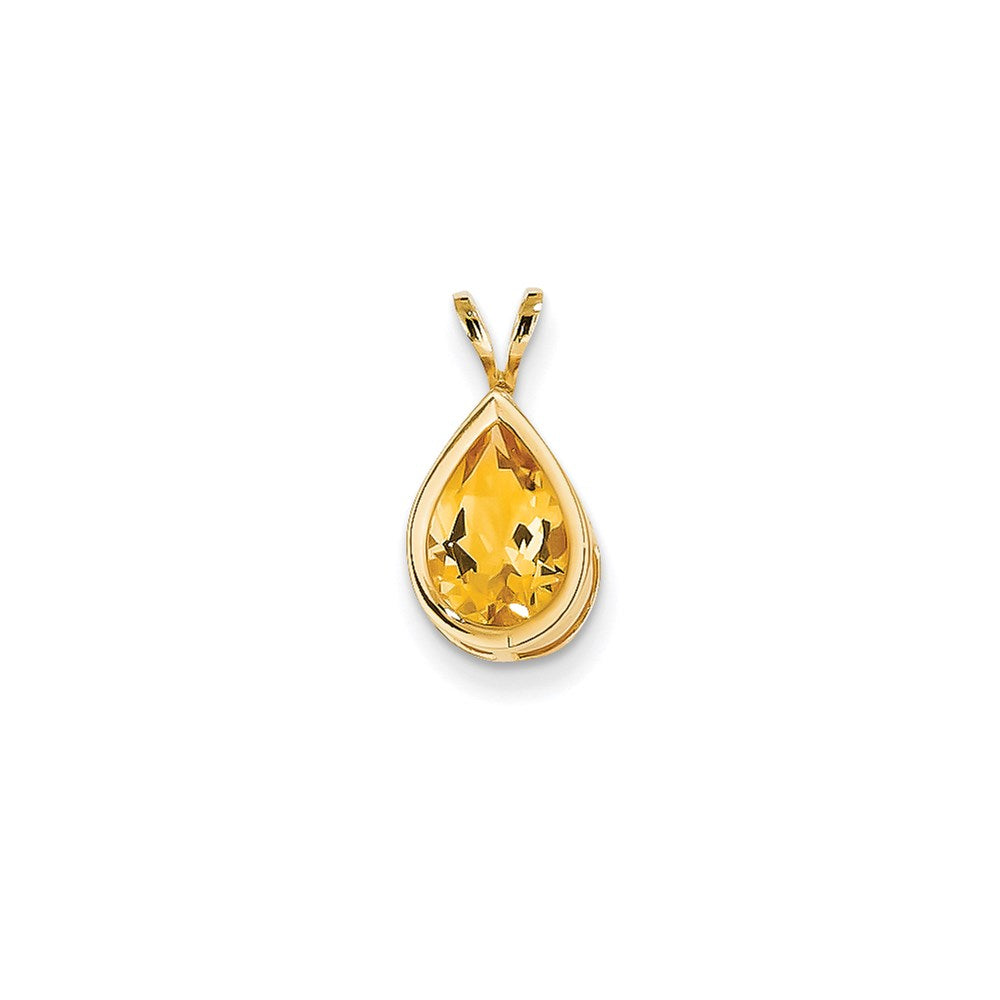 Image of ID 1 14K Yellow Gold 10x7mm Pear Citrine Checker bezel pendant