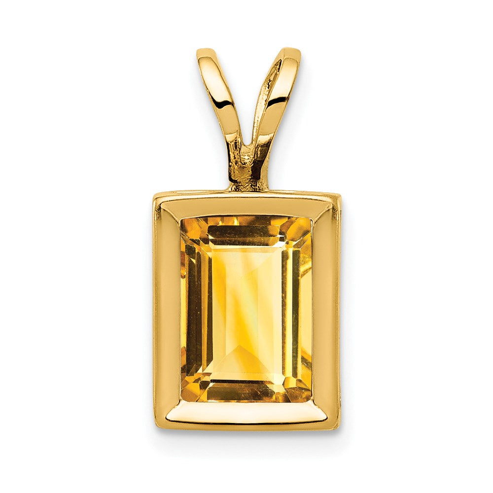 Image of ID 1 14K Yellow Gold 7x5mm Emerald Cut Citrine bezel pendant