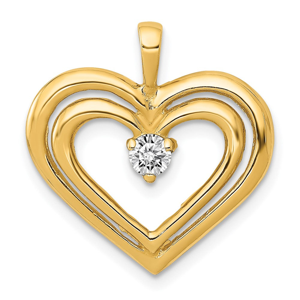 Image of ID 1 14K Yellow Gold AA Real Diamond Double Heart Pendant