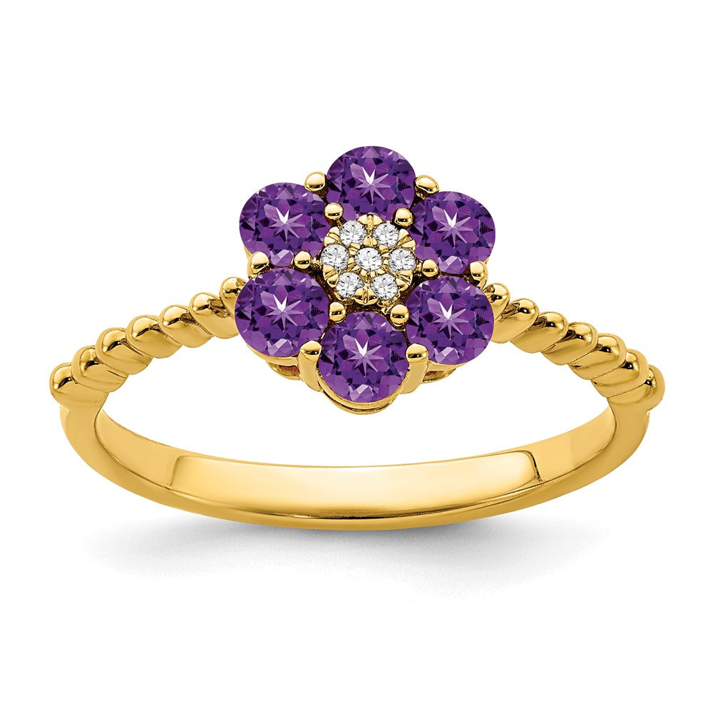 Image of ID 1 14K Yellow Gold Amethyst and Real Diamond Floral Ring