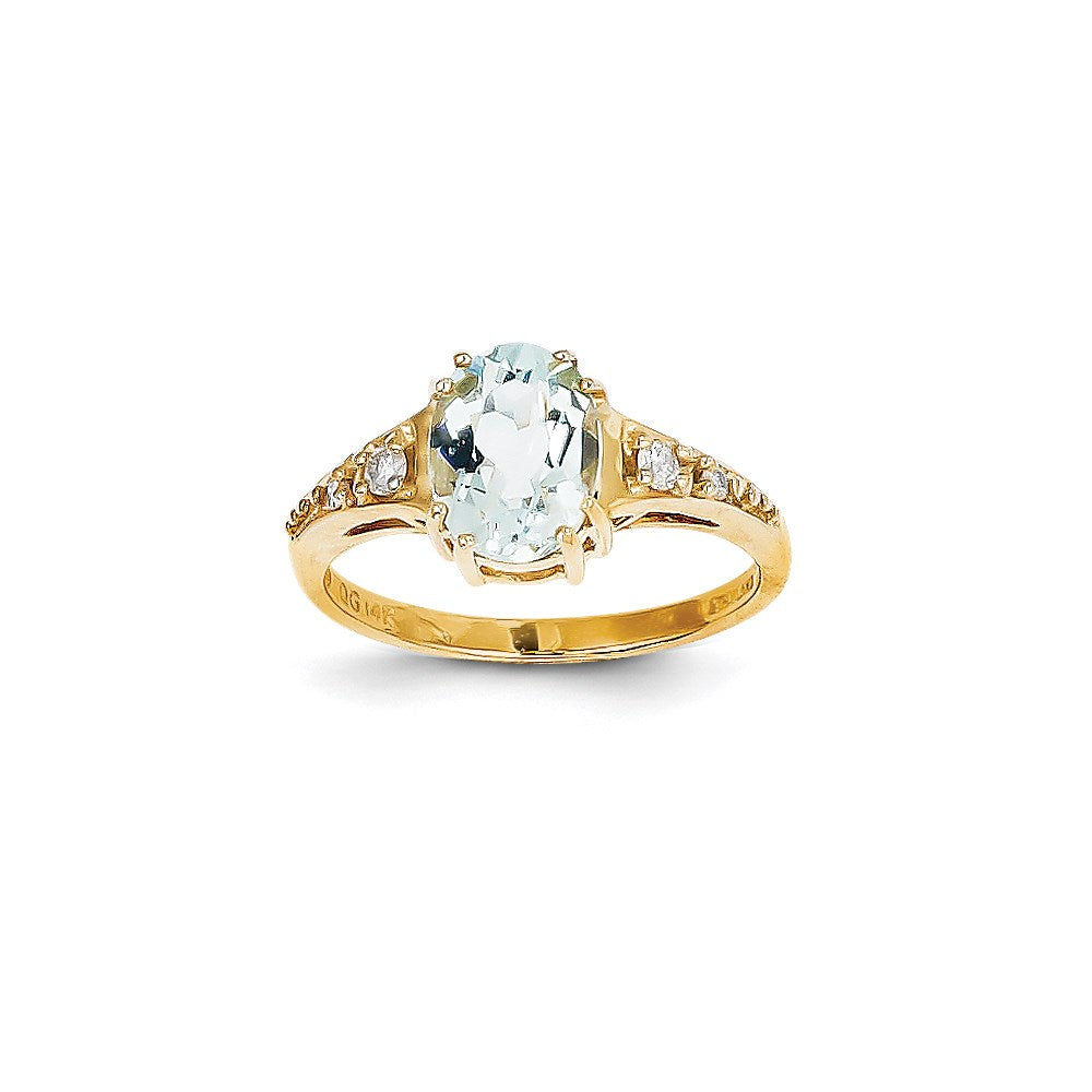 Image of ID 1 14K Yellow Gold Aquamarine & Real Diamond Ring