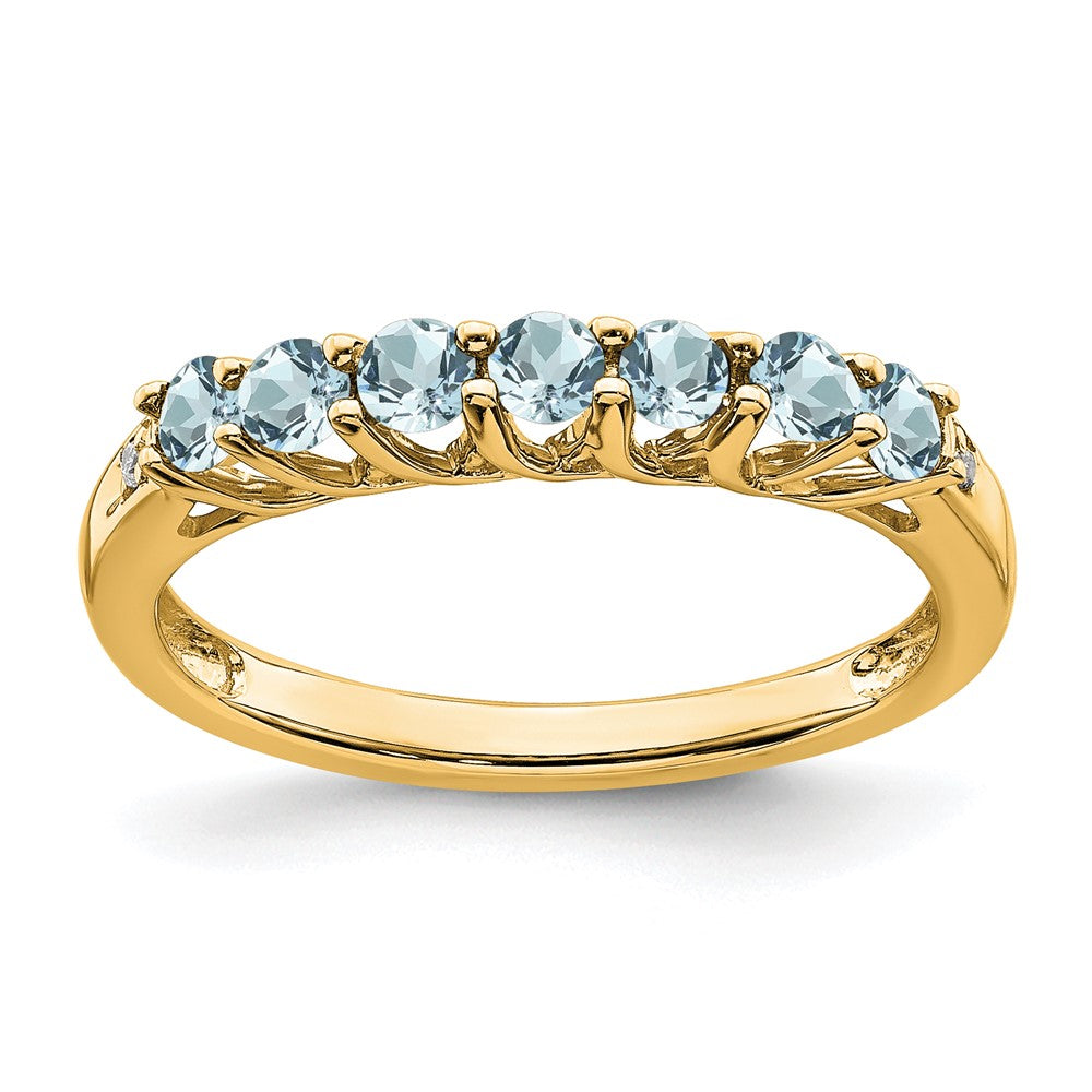 Image of ID 1 14K Yellow Gold Aquamarine and Real Diamond 7-stone Ring