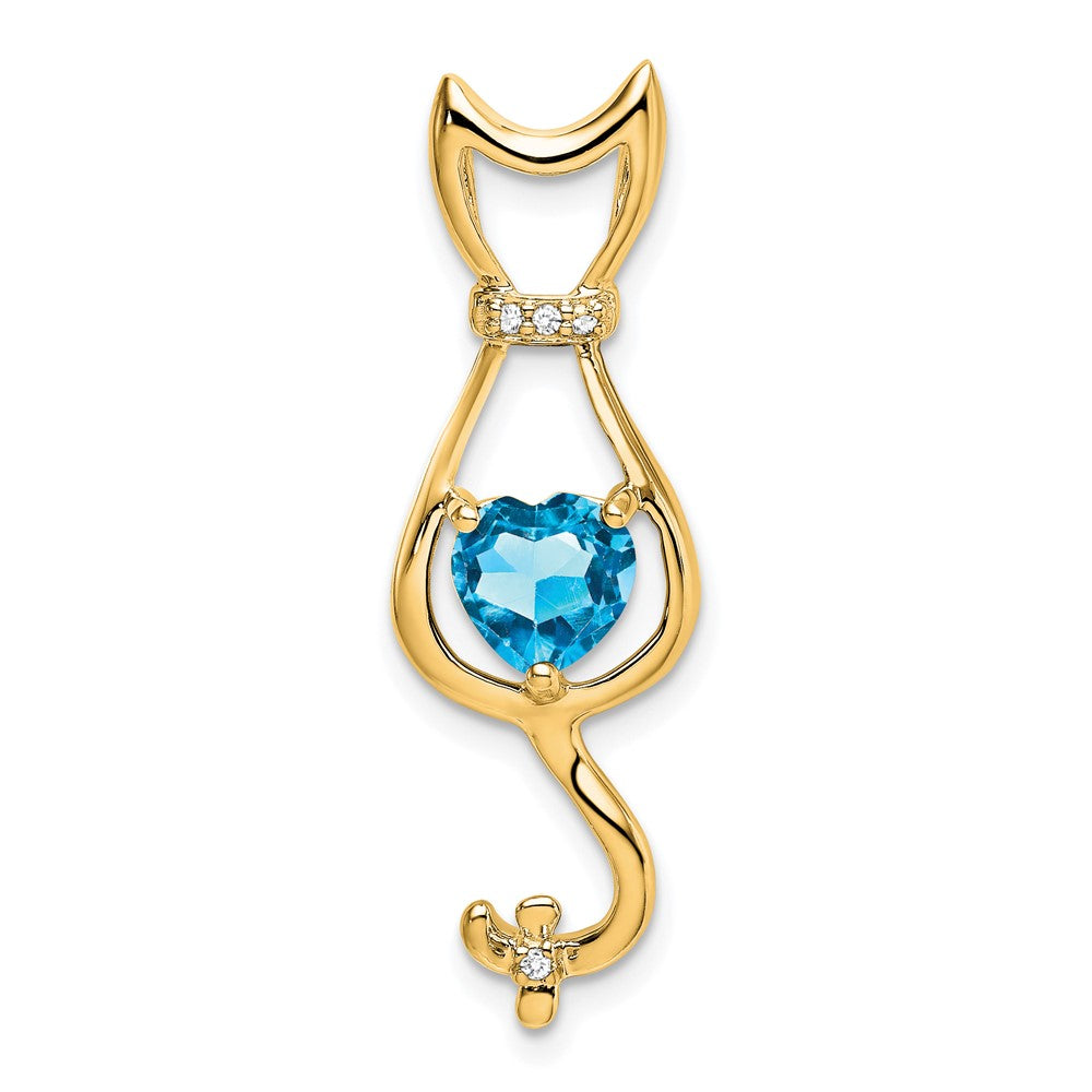 Image of ID 1 14K Yellow Gold Blue Topaz and Real Diamond Cat Pendant