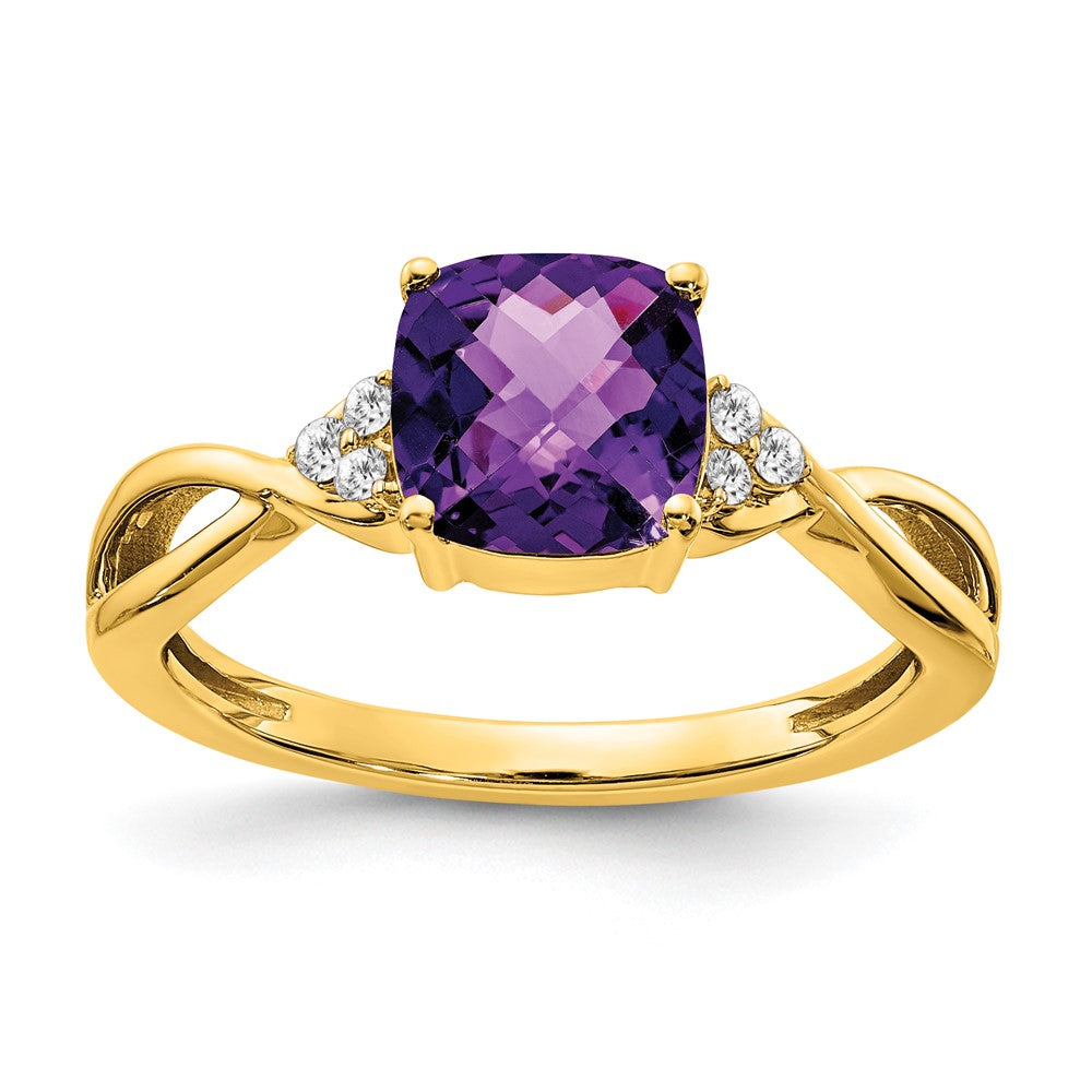 Image of ID 1 14K Yellow Gold Checkerboard Amethyst and Real Diamond Ring