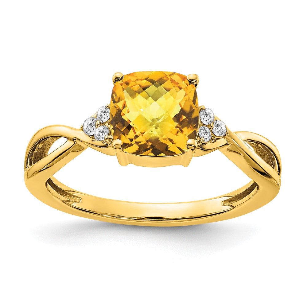 Image of ID 1 14K Yellow Gold Checkerboard Citrine and Real Diamond Ring