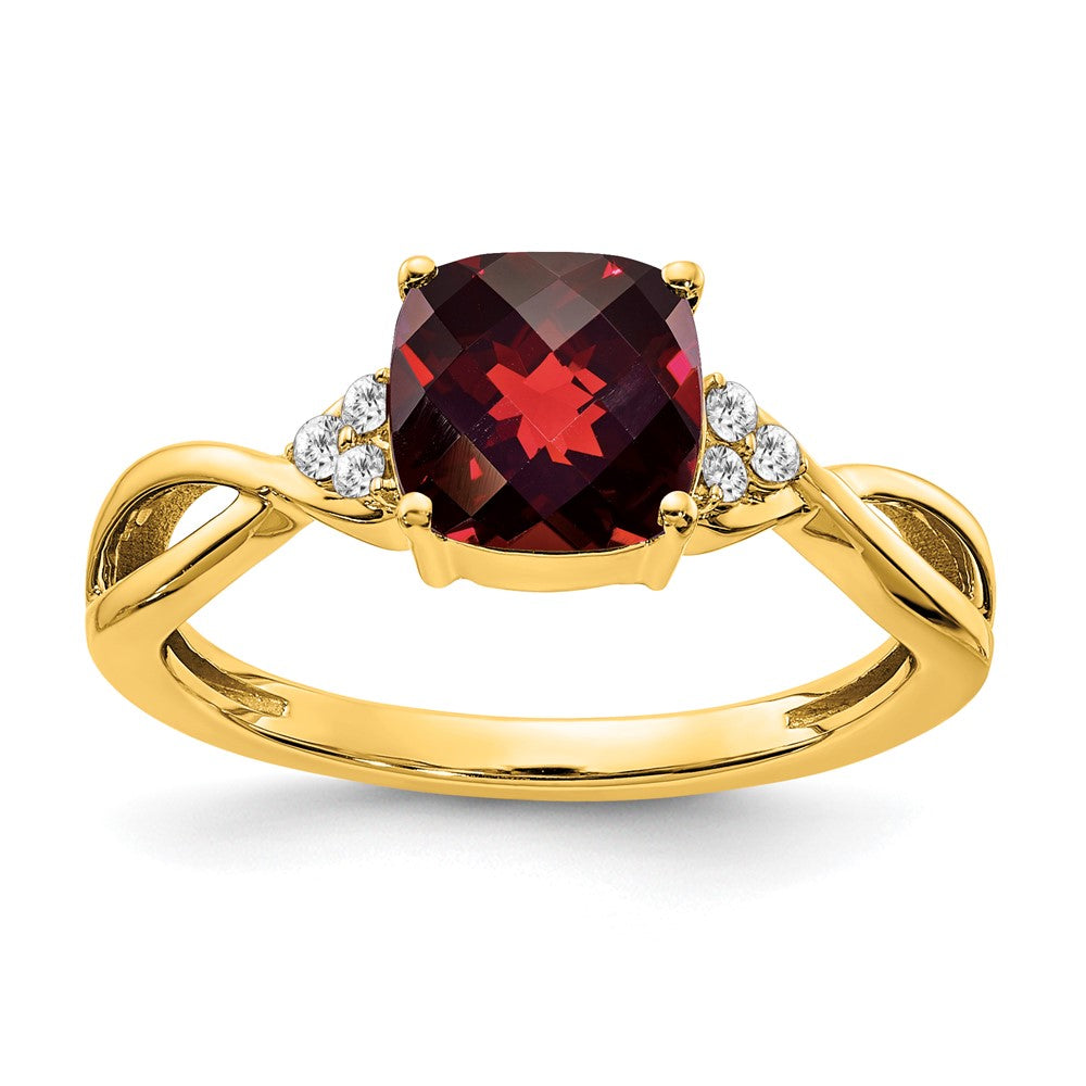 Image of ID 1 14K Yellow Gold Checkerboard Garnet and Real Diamond Ring