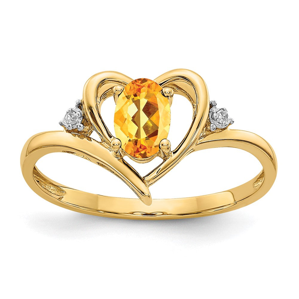 Image of ID 1 14K Yellow Gold Citrine and Real Diamond Heart Ring