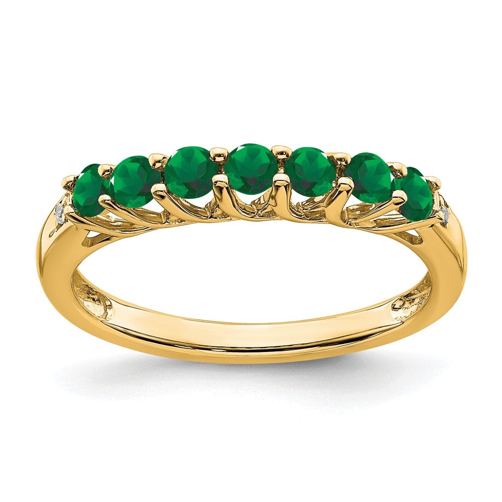 Image of ID 1 14K Yellow Gold Created Emerald and Real Diamond 7-stone Ring