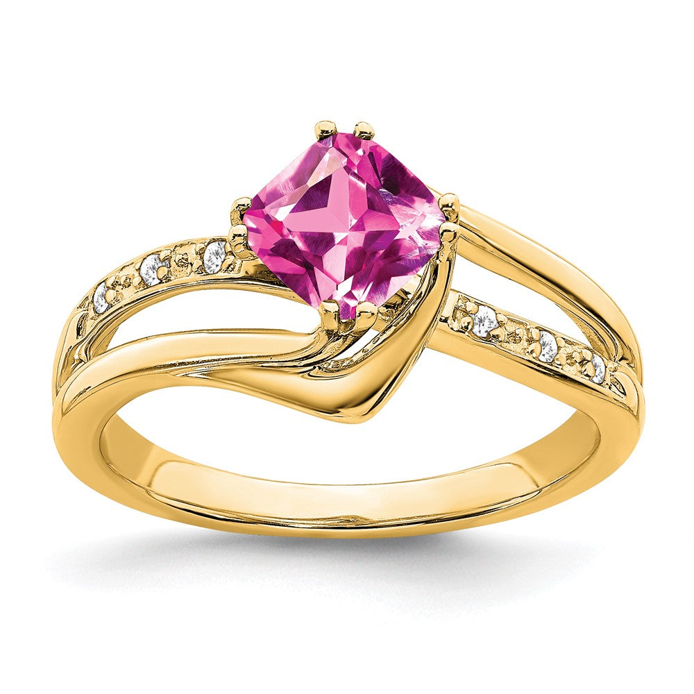 Image of ID 1 14K Yellow Gold Created Pink Sapphire and Real Diamond Ring