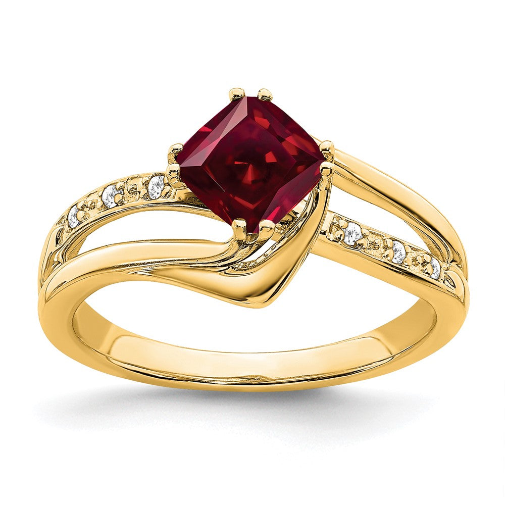 Image of ID 1 14K Yellow Gold Created Ruby and Real Diamond Ring