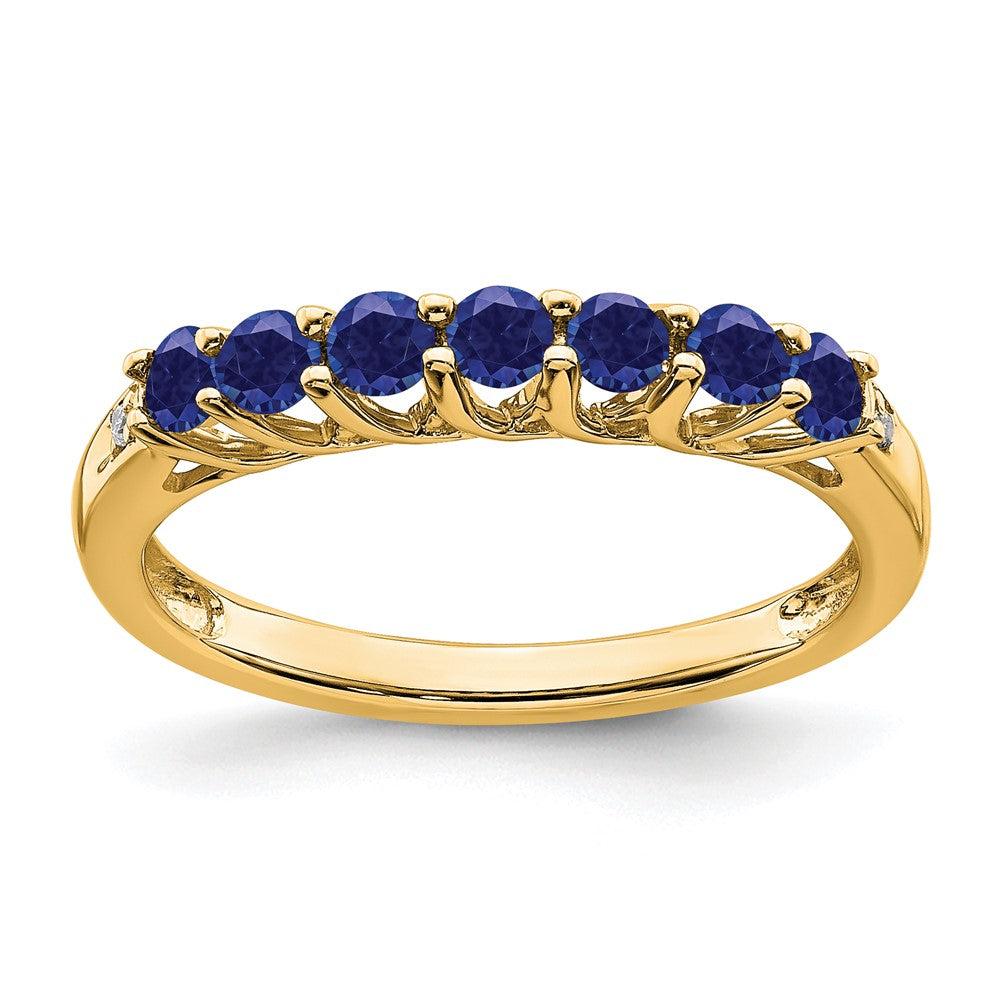 Image of ID 1 14K Yellow Gold Created Sapphire and Real Diamond 7-stone Ring