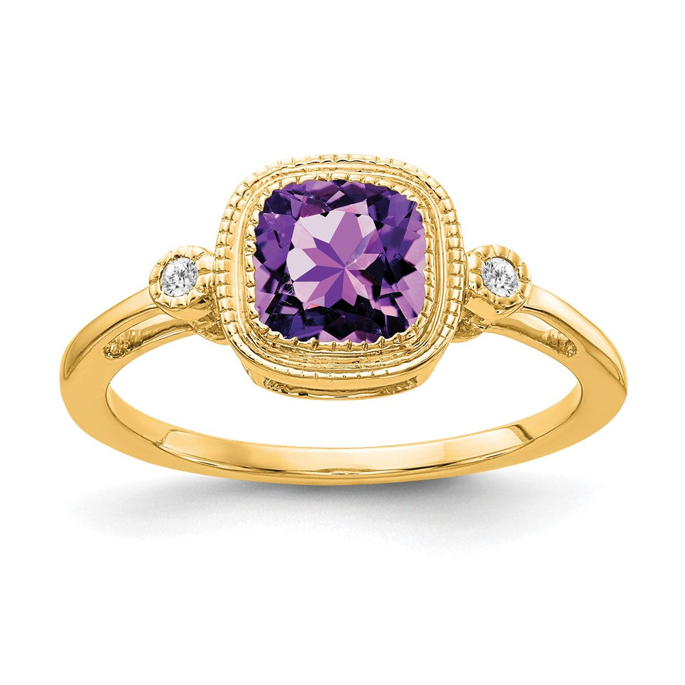 Image of ID 1 14K Yellow Gold Cushion Amethyst and Real Diamond Ring