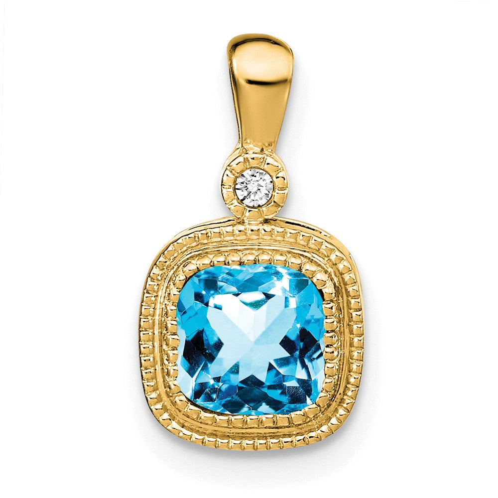 Image of ID 1 14K Yellow Gold Cushion Blue Topaz and Real Diamond Pendant
