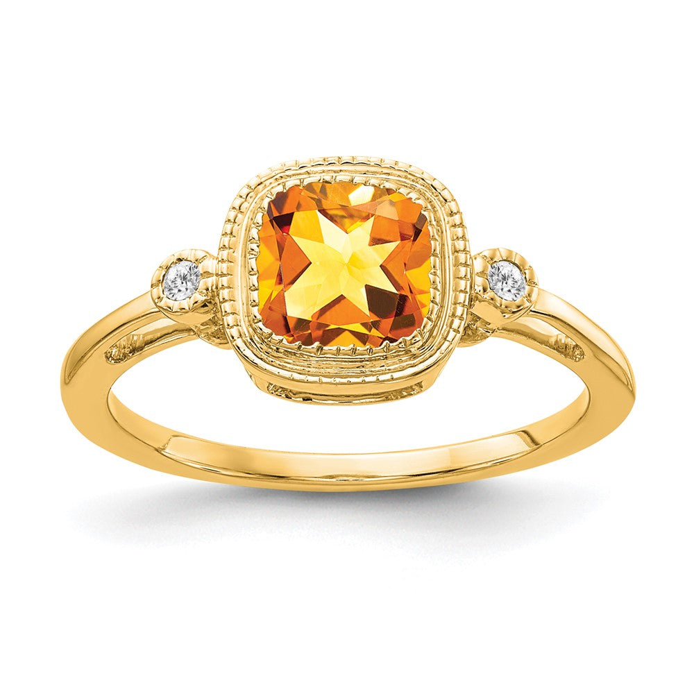Image of ID 1 14K Yellow Gold Cushion Citrine and Real Diamond Ring