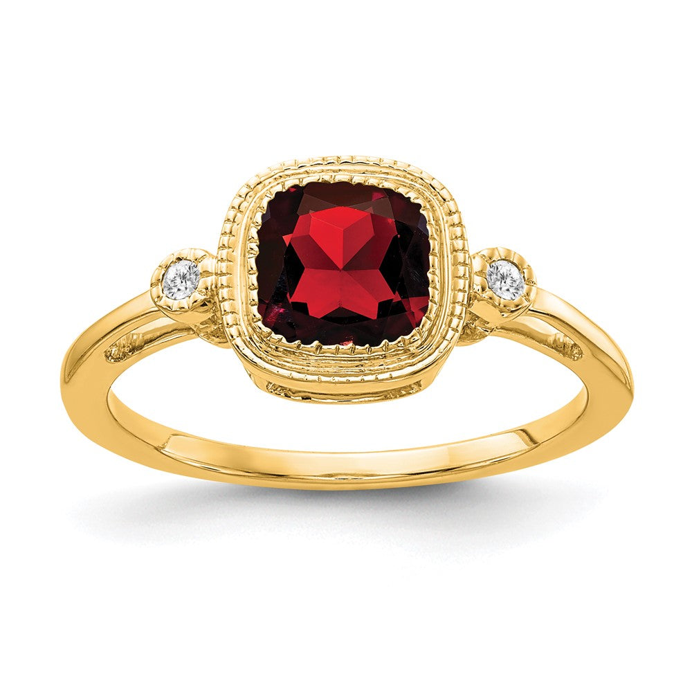 Image of ID 1 14K Yellow Gold Cushion Garnet and Real Diamond Ring