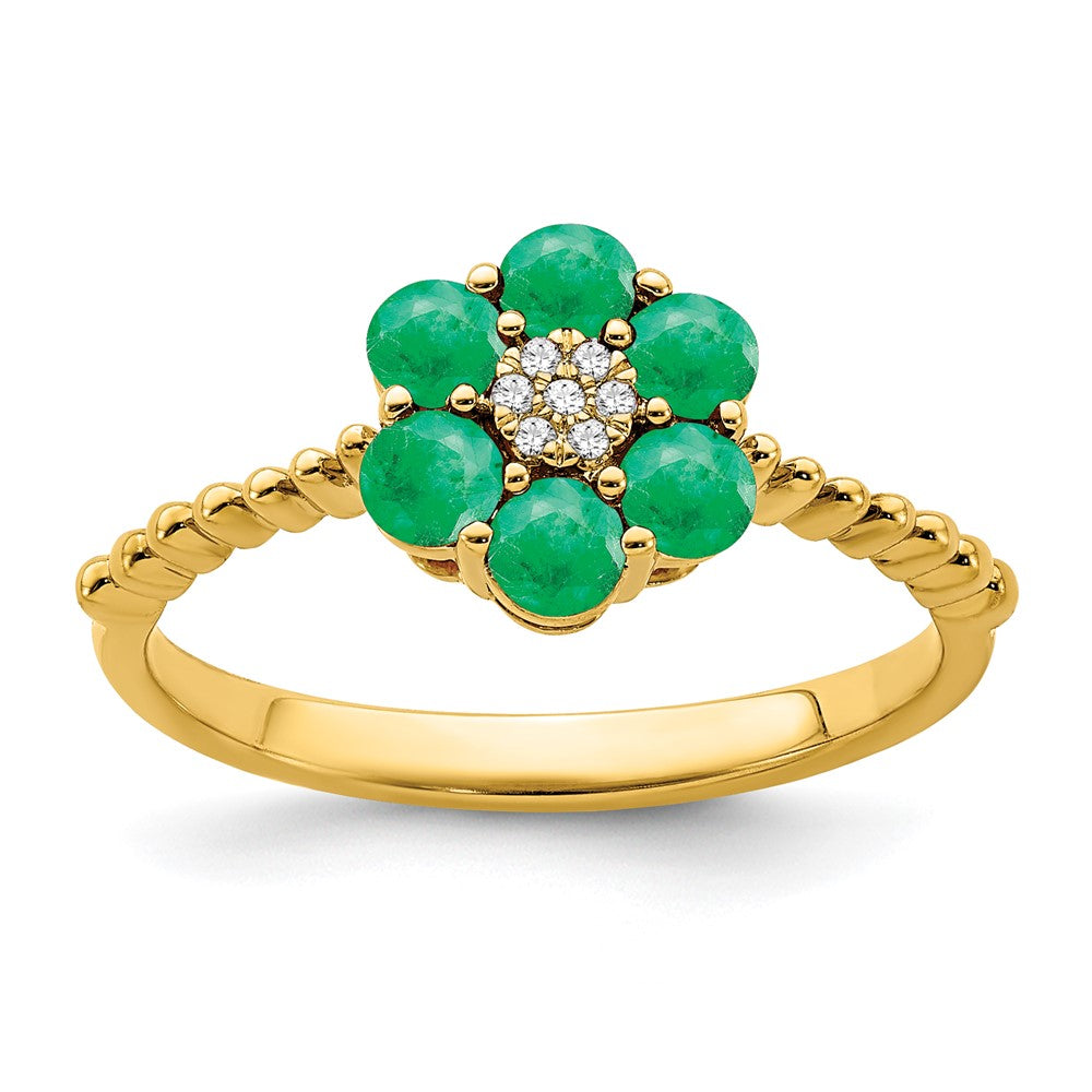 Image of ID 1 14K Yellow Gold Emerald and Real Diamond Floral Ring