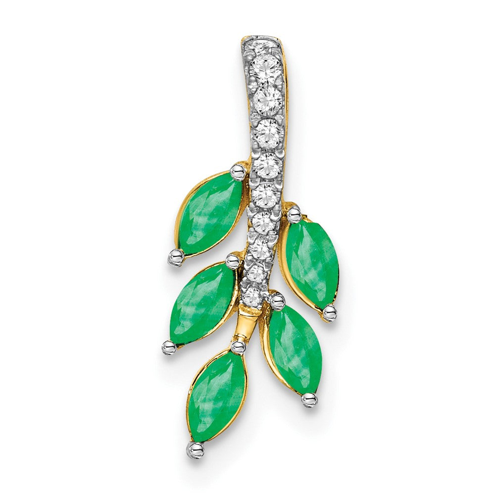 Image of ID 1 14K Yellow Gold Emerald and Real Diamond Leaf Pendant